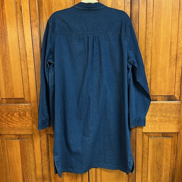 Old Navy Chambray Dark Wash Cotton 1/2 Button Down Shirt Dress XXL EUC - Picture 3 of 6